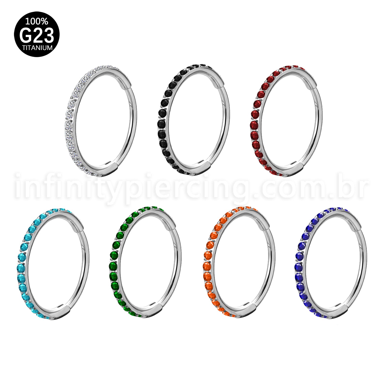 Piercing Argola Segmentada Titânio 1 Fileira Zircônia Cravejada